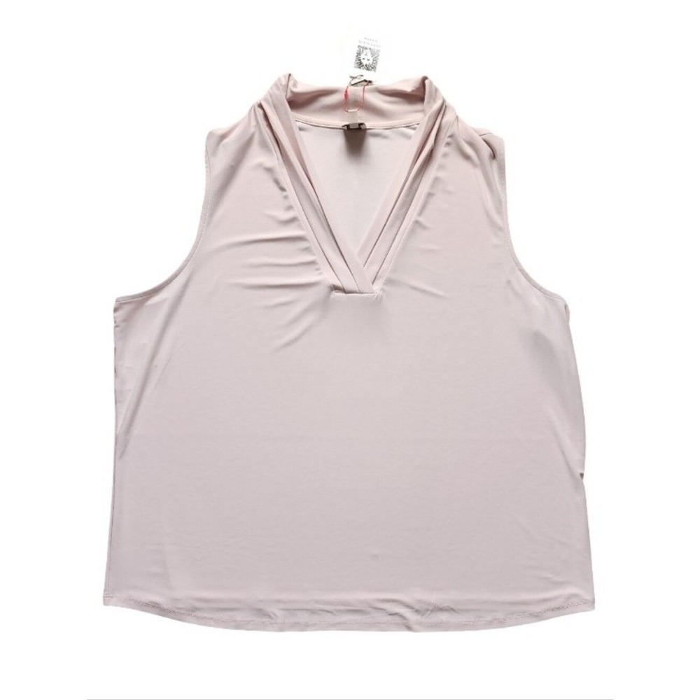 Anne Klein NWT Triple Pleat Plus 3X‎ Ballet Blush Sleeveless Drape Neck Blouse